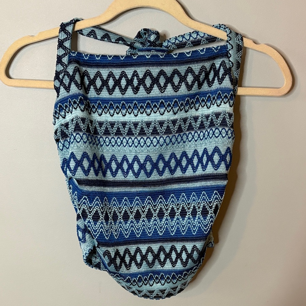 Blue Patterned Knit Top
